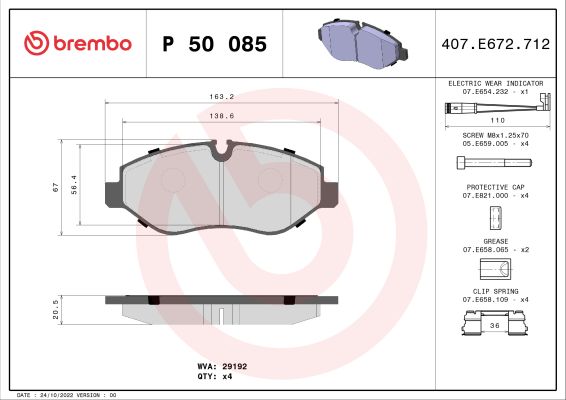 A.B.S. P 50 085 BREMBO Bremsbelagsatz, Scheibenbremse